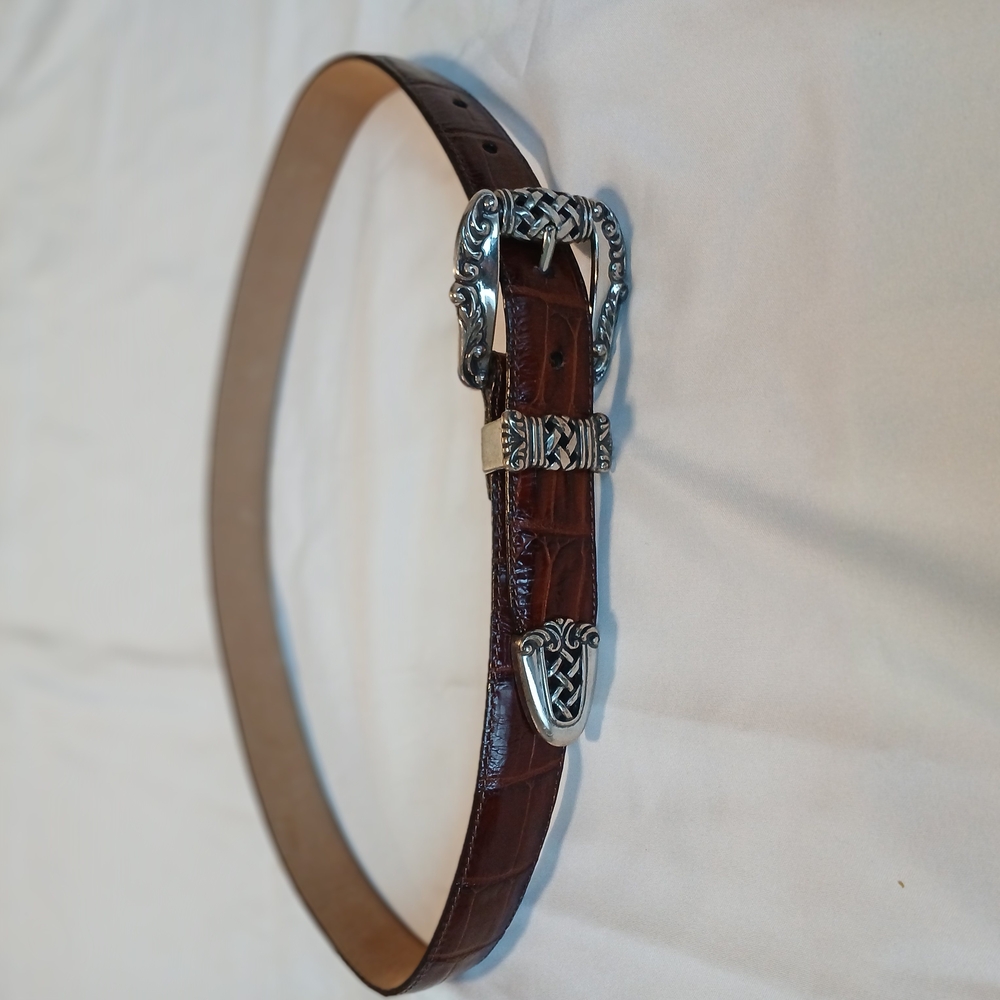 Brighton Brown Silver Western Leather Belt